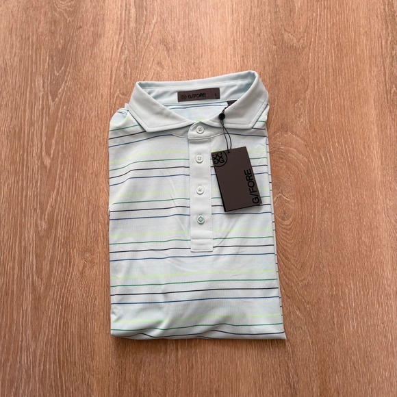 G/FORE Multi Stripe Tech Pique Golf Polo DBRK Blue Black Green Men's Size L NWT - Picture 3 of 8